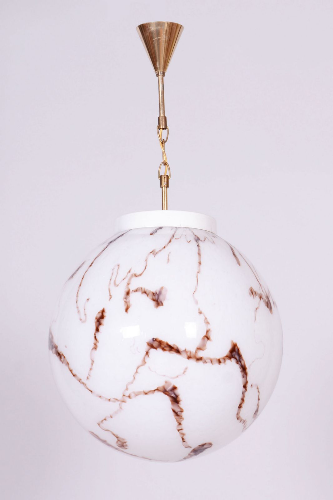 Restored Mid Century Chandelier, Brass, Marbled Glass, Rewired, Czech, 1960s