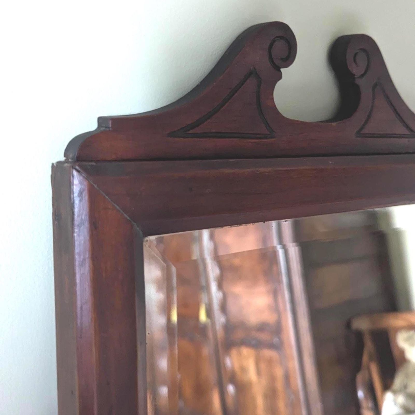 An Antique English Oak Wall Mirror With Shelf And Hanging Rail Bathroom Mirror C1900. photo for sale