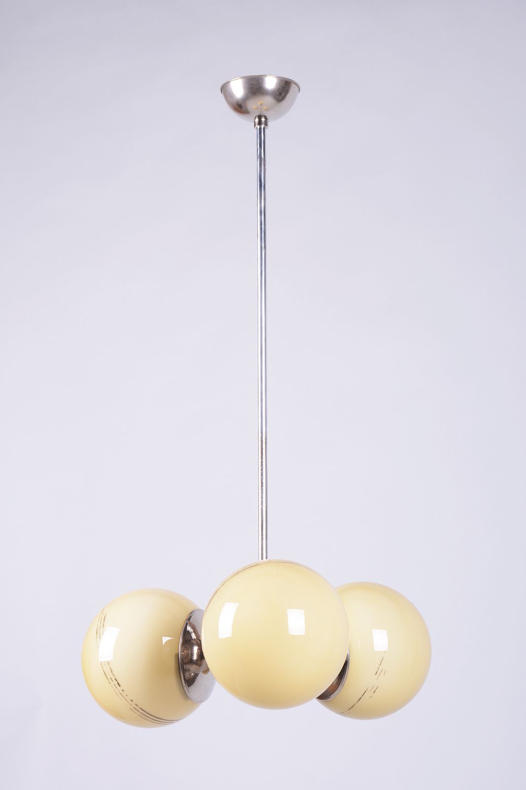 Restored Art Deco Chandelier, Chrome Plated Steel, Marble Glass, Czech, 1930s