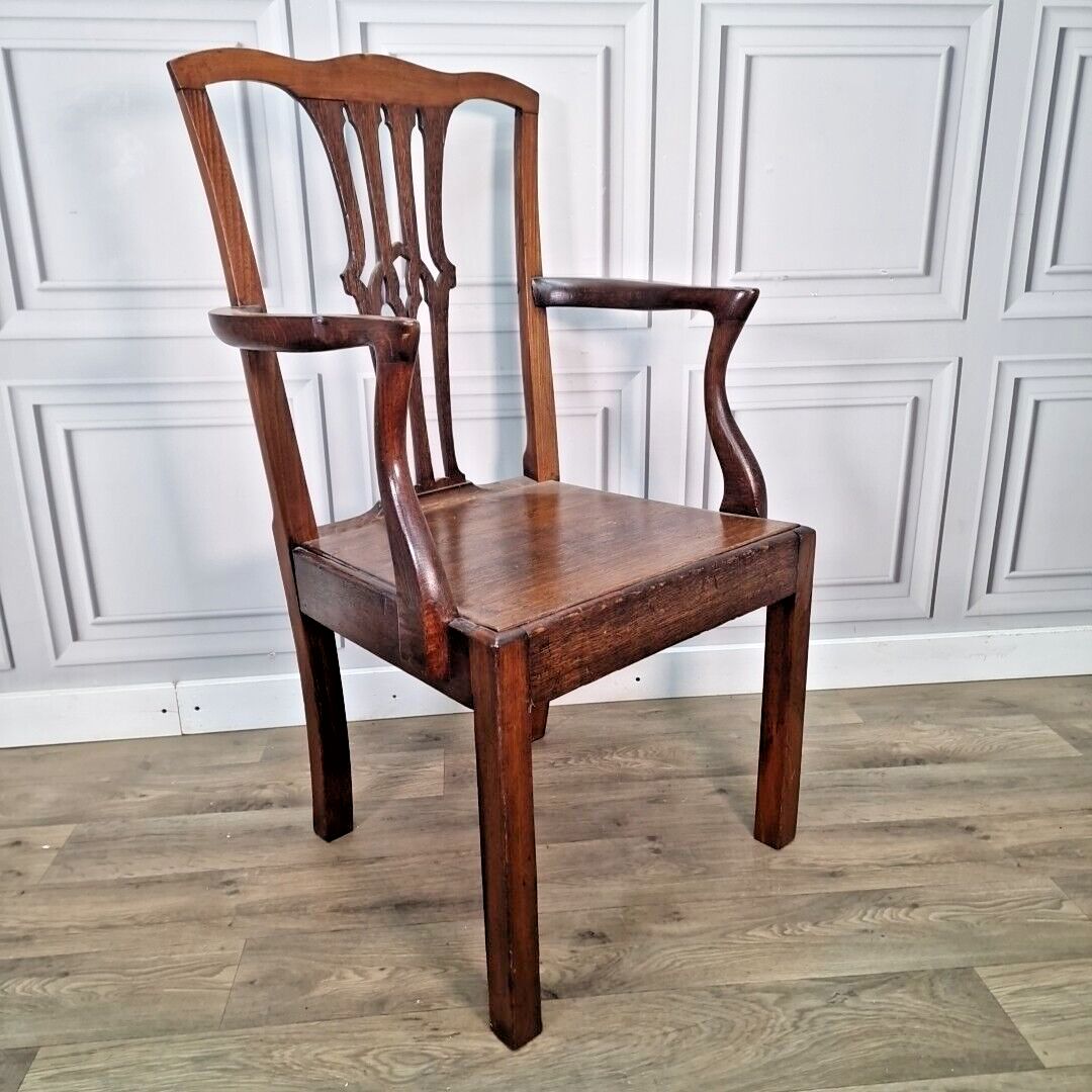 Antique Elbow Chair 19th C English Carver  Hall Throne Desk Seat Georgian