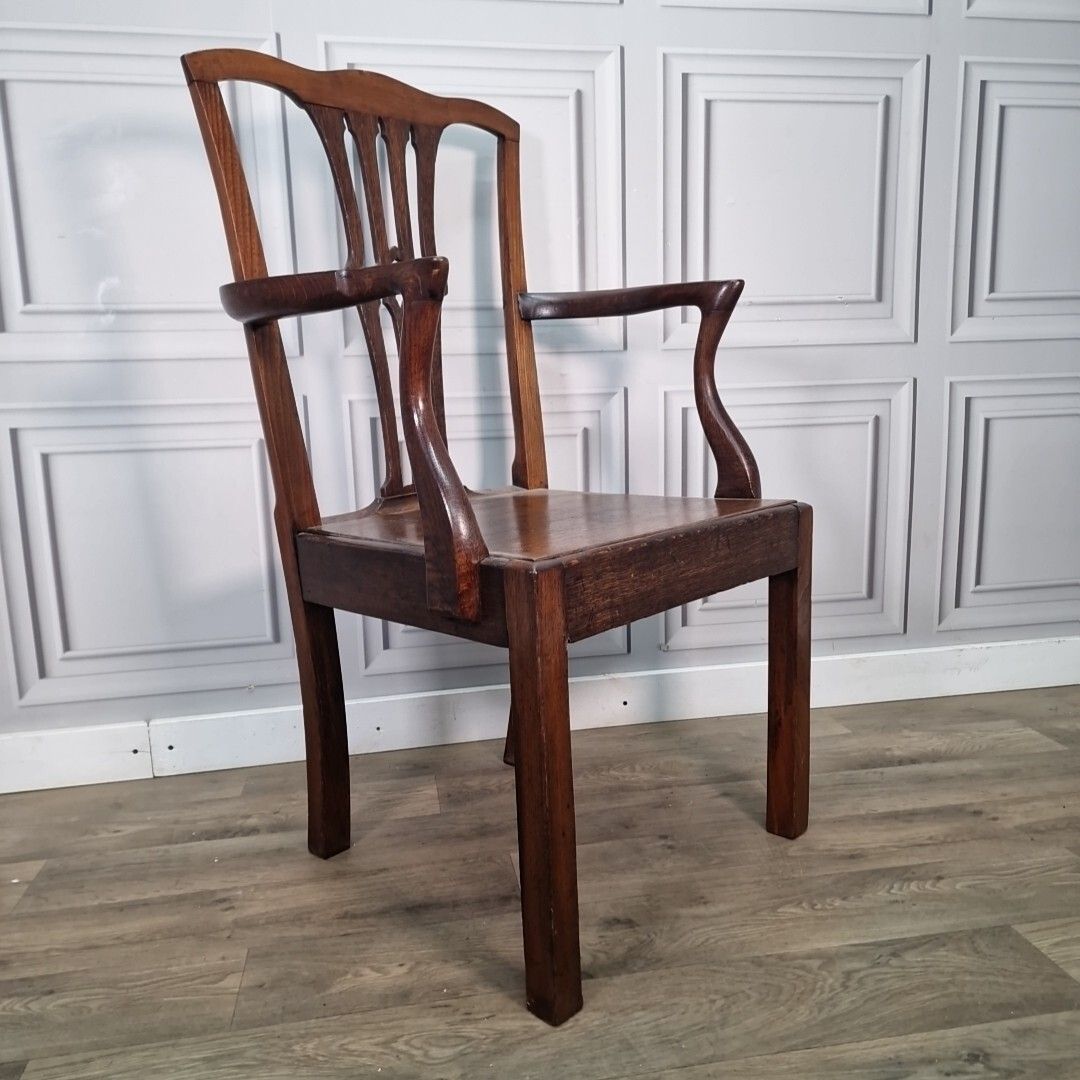Antique Elbow Chair 19th C English Carver  Hall Throne Desk Seat Georgian photo furniture