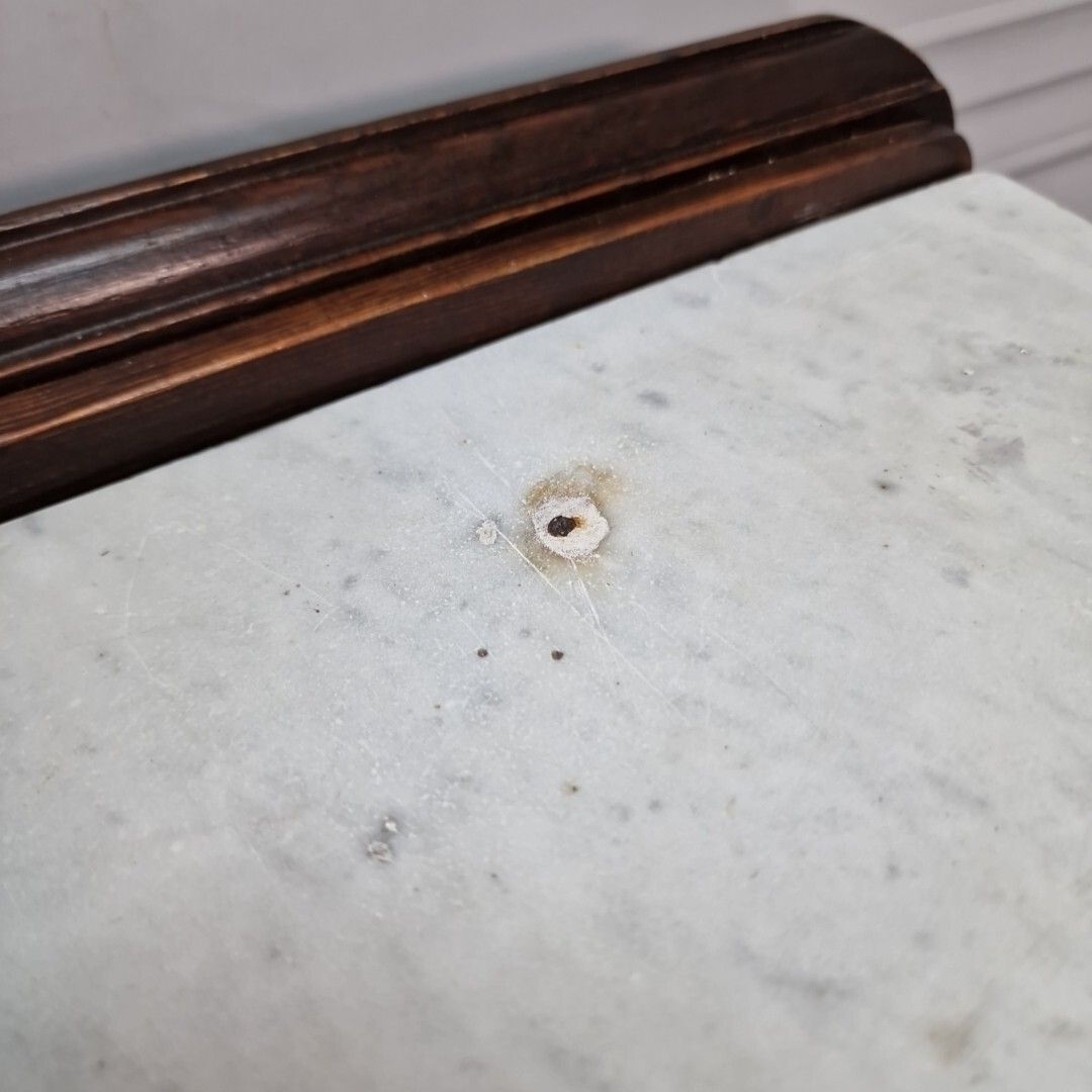photo vintage Antique Victorian Style Table Wood & Marble Top Wash Stand Console Demi Lune