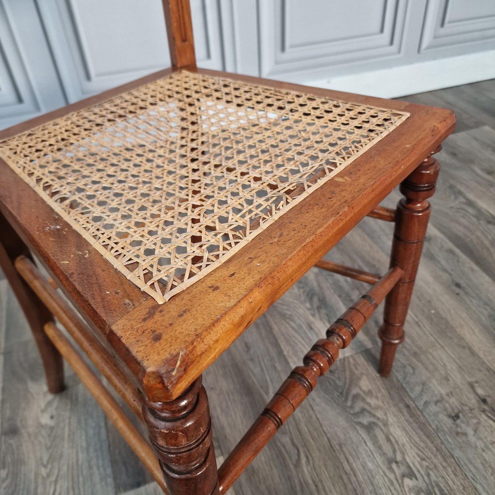 Antique Bedroom Chair Fluted & Turned Decorative Cane Occasional Window Vintage photo vinterior