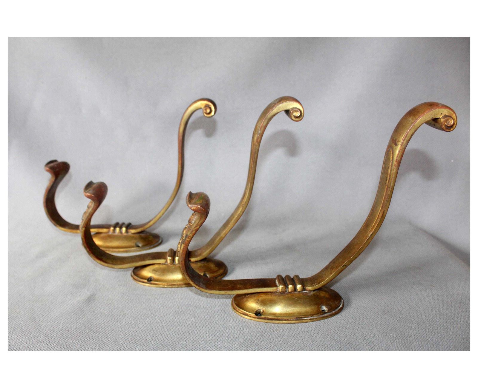 Set Of Three Large French Antique Bronze Hook, Coat Hook, Cast Bronze, Entrance, Gilt Chateau, Empire Regency Floral Decor
