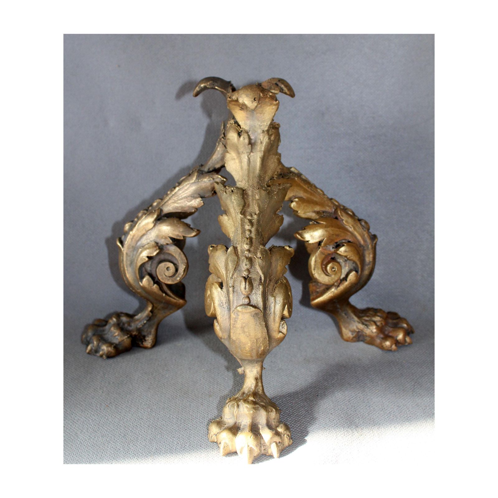 Set Of 3 Large Antique Bronze Lion Paw Furniture Legs, Tripod Table, Cabinet, Regency Empire French, Replacement Parts, Salvaged Restoration