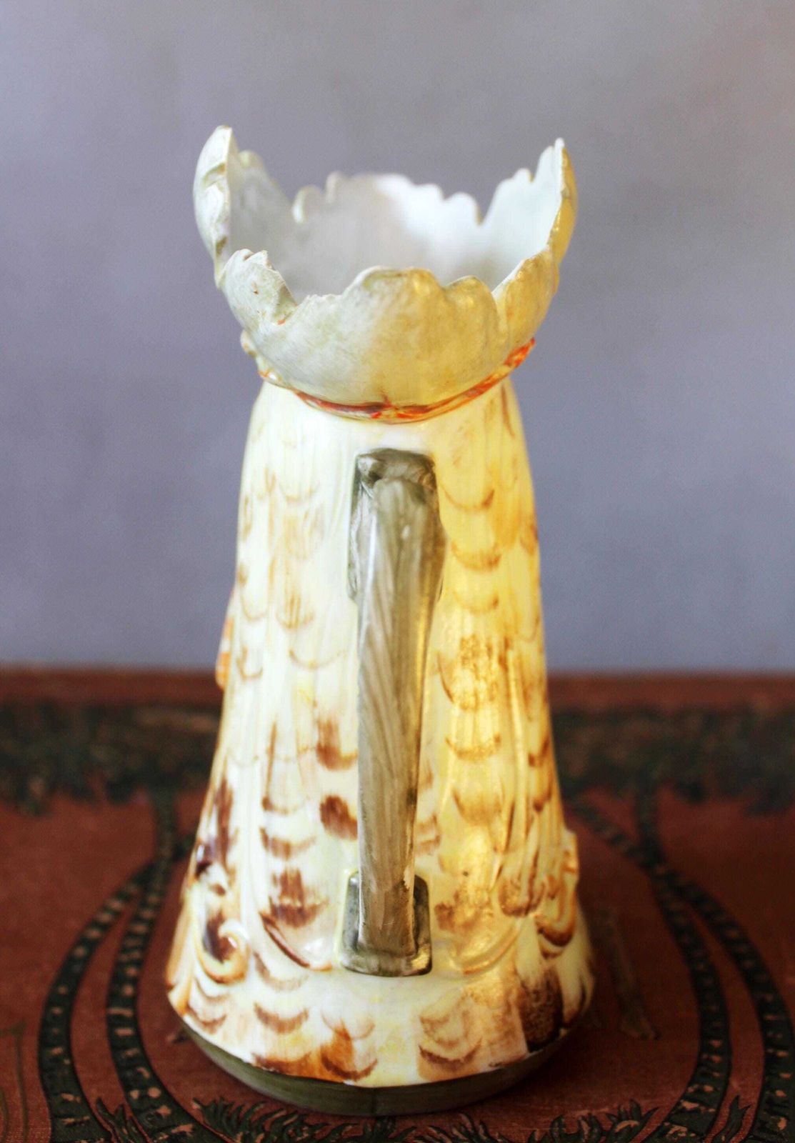 Rare Antique 19th Early 20th Century Porcelain Schafer & Vater Figural Creamer Jug, Joker Or A Face With A Chicken Hat Costume, Little Chips photo vintage