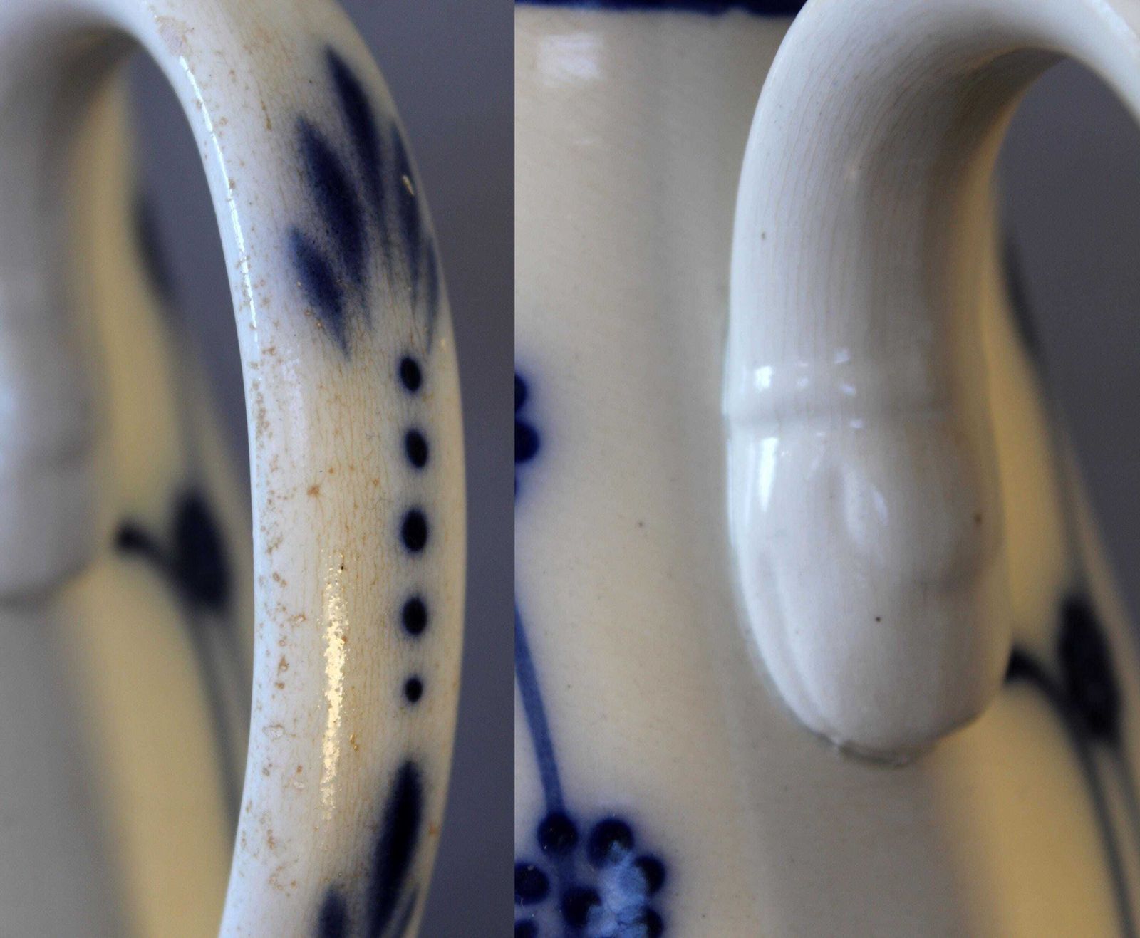 photo buy Antique 19th Century Ceramic Earthenware Large Coffee Pot, White Hand Painted Blue Onion Pattern, Dragon Animal Head Spout, Lid Not Original