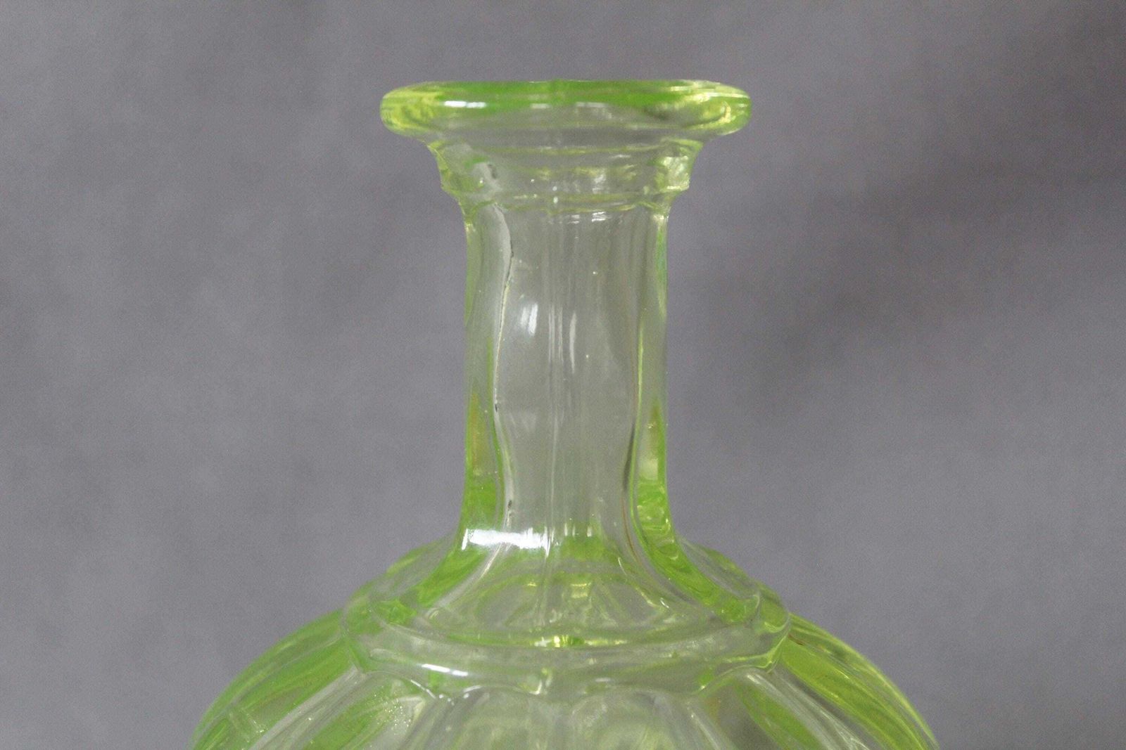 photo for sale Art Deco Valembert Graffart Val Saint Lambert Water Decanter, Uranium Yellow Green Glass, Bedside Water Carafe, Ouraline