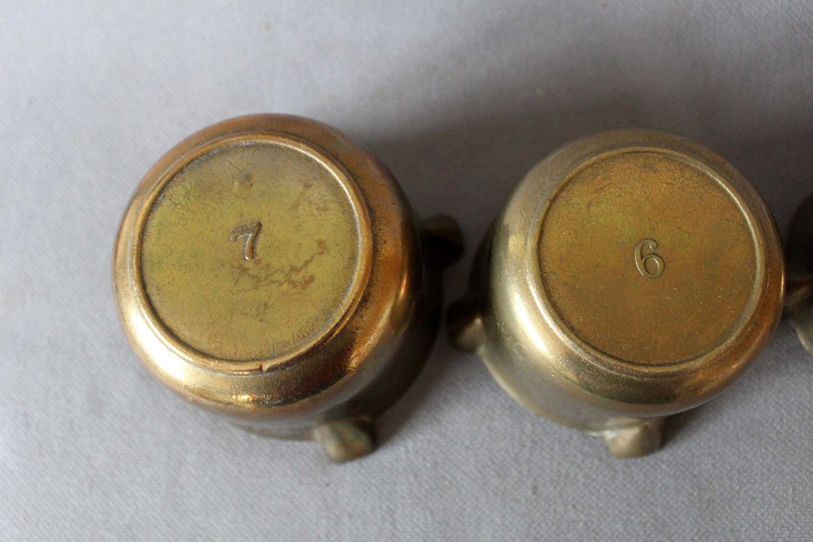 photo buy Set Of 4 Vintage Bronze Nesting Bowls, Ashtrays, Mortar Bowls, Measuring, Heavy Cast Bronze, Numbered 7 6 5 4, Kitchen Apothecary