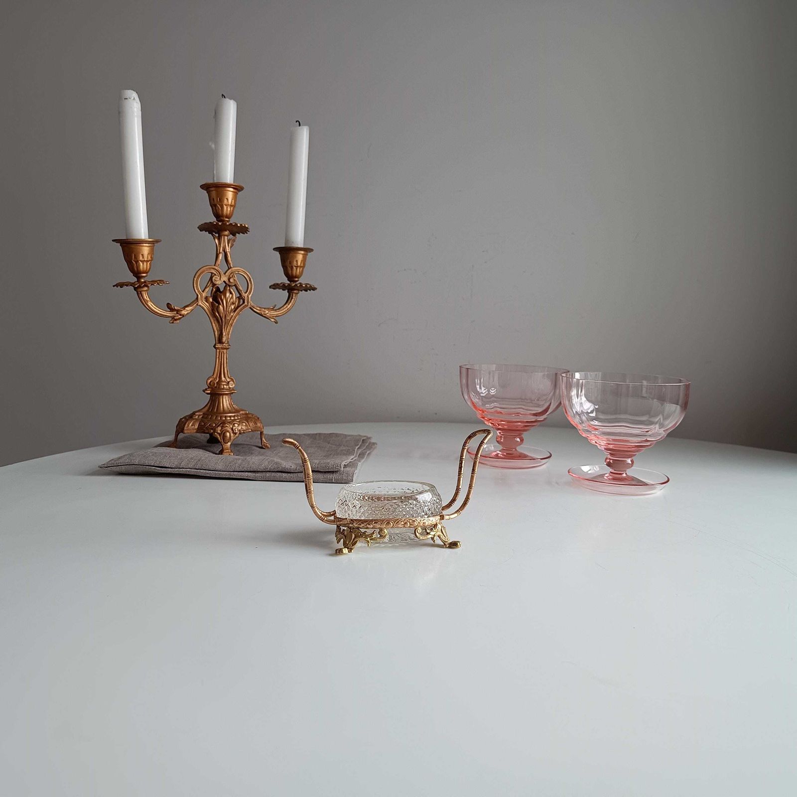 photo furniture Vintage Small French Serving Dish: Ormolu Empire Feet, Faux Bamboo, Seiler Sevres Style 1900