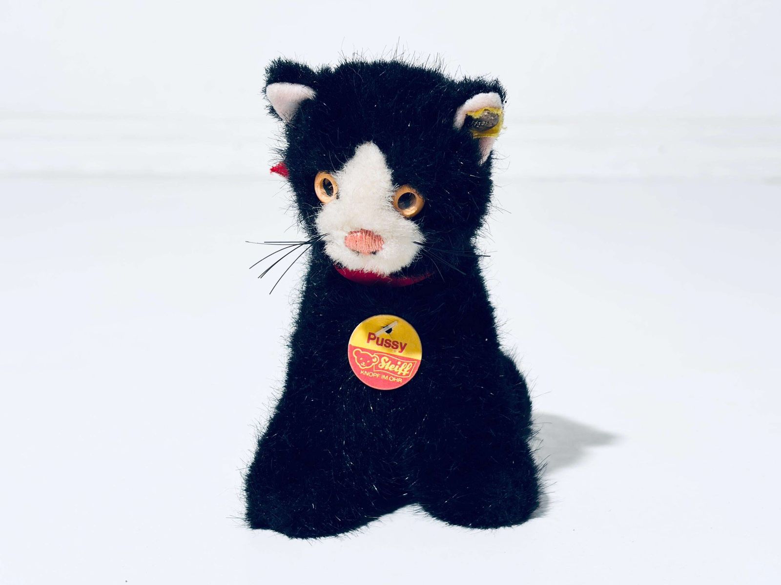 Steiff Black Stuffed Tom Cat Toy Pussy / Vintage 1980s Toy photo furniture