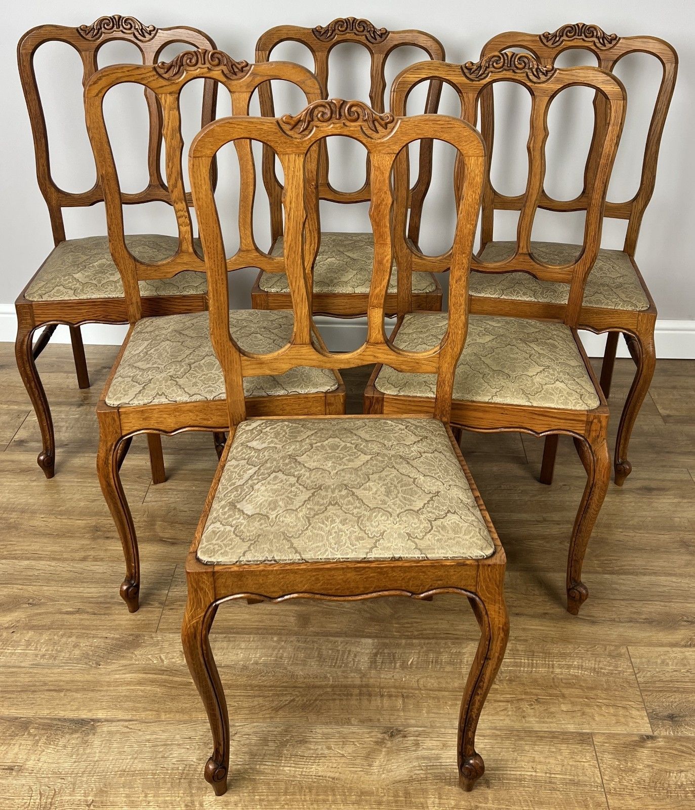 Dining Chairs Vintage French Louis Style Oak Set Upholstered Seats Lot 4885