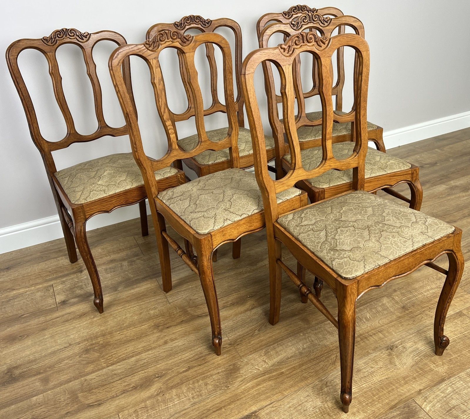 Dining Chairs Vintage French Louis Style Oak Set Upholstered Seats Lot 4885 photo furniture