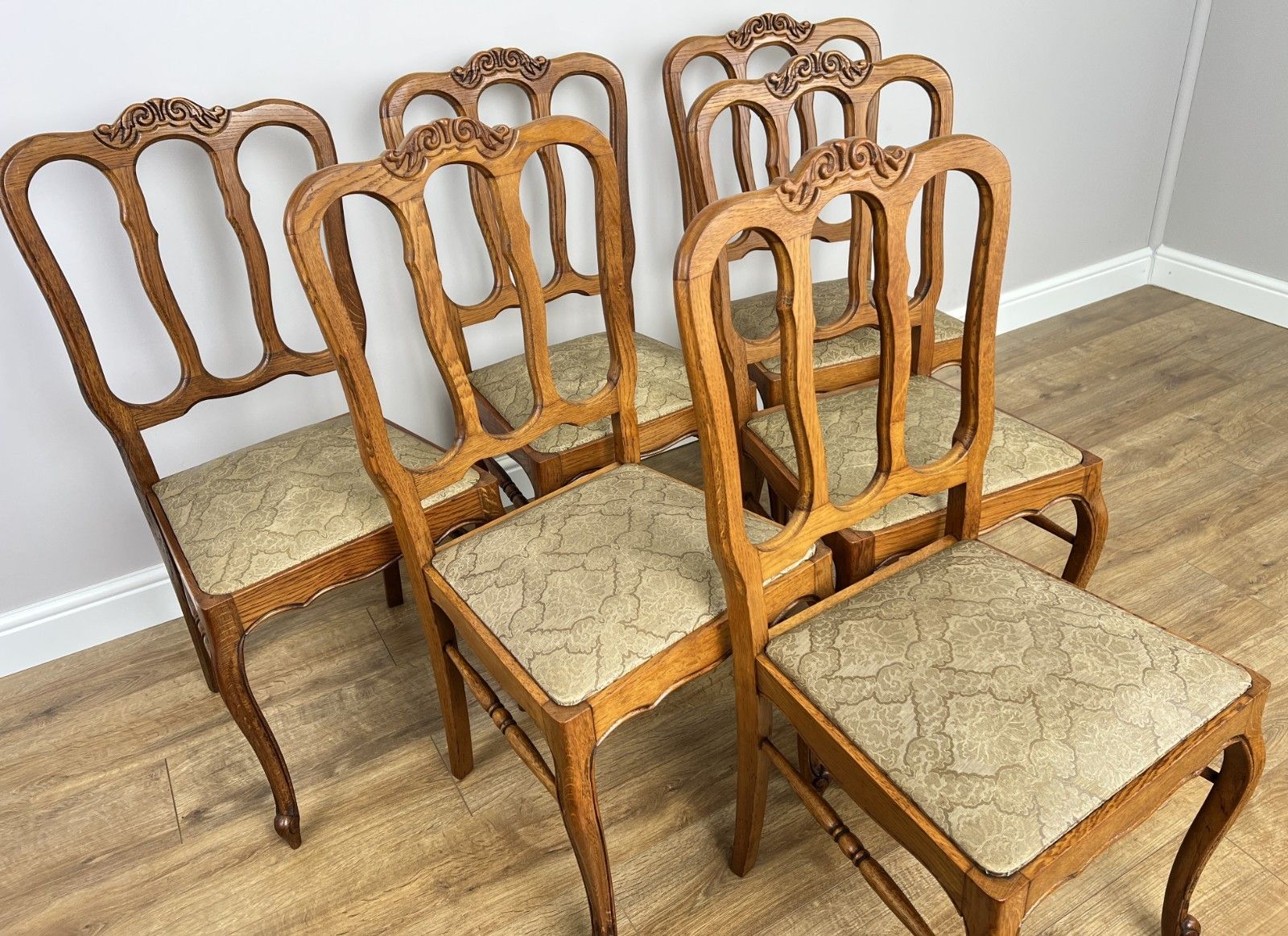 Dining Chairs Vintage French Louis Style Oak Set Upholstered Seats Lot 4885 photo 600.0