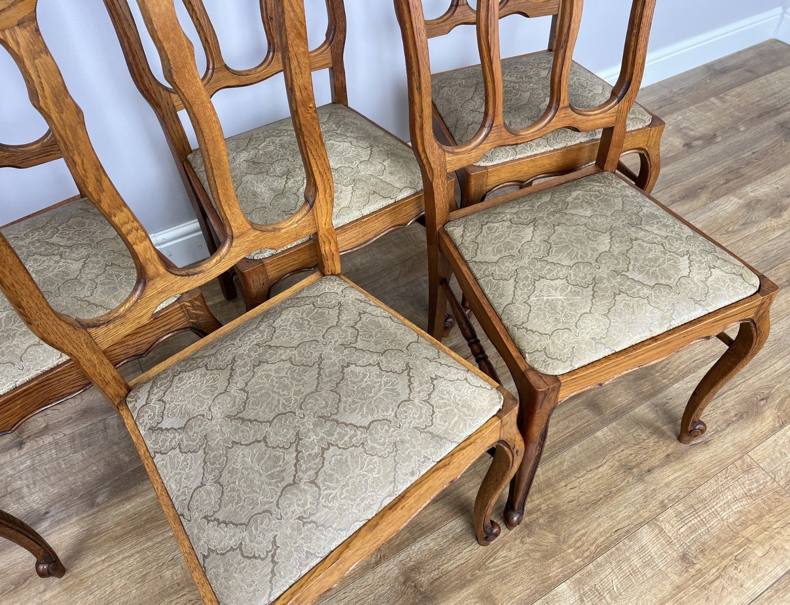 Dining Chairs Vintage French Louis Style Oak Set Upholstered Seats Lot 4885 photo vinterior