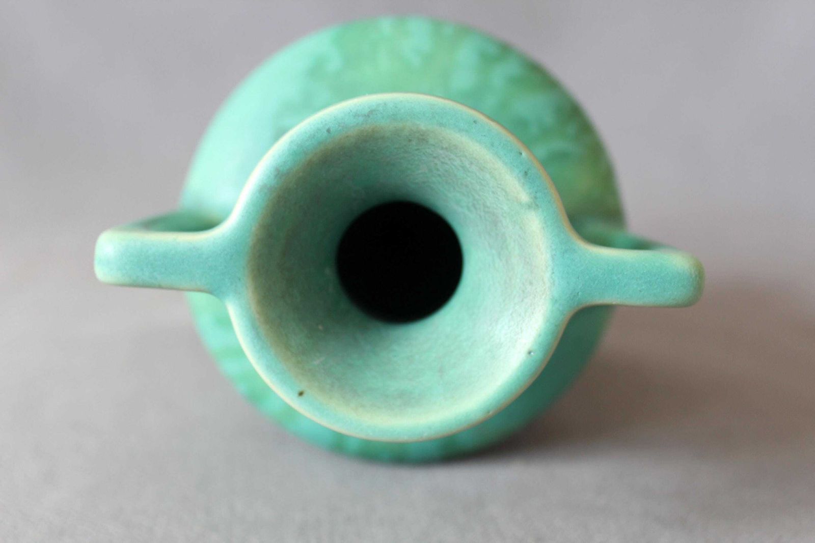 Art Deco Ceramic Vase, Faiencerie De Thulin Belgium, Drip Glaze, Studio Art, Turquoise, Bud Vase, Greek Urn Shape photo vintage