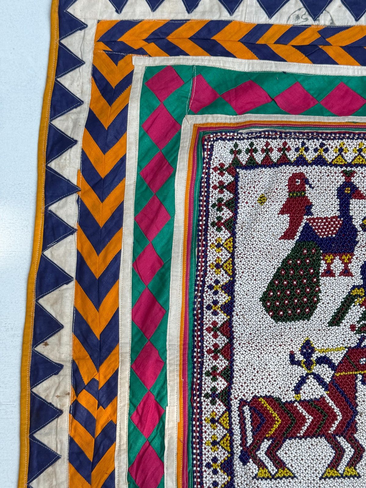 Vintage Indian Pearl Tapestry, Hand Embroidered Tribal Wall Decor (30x30 Inch) photo 152.0