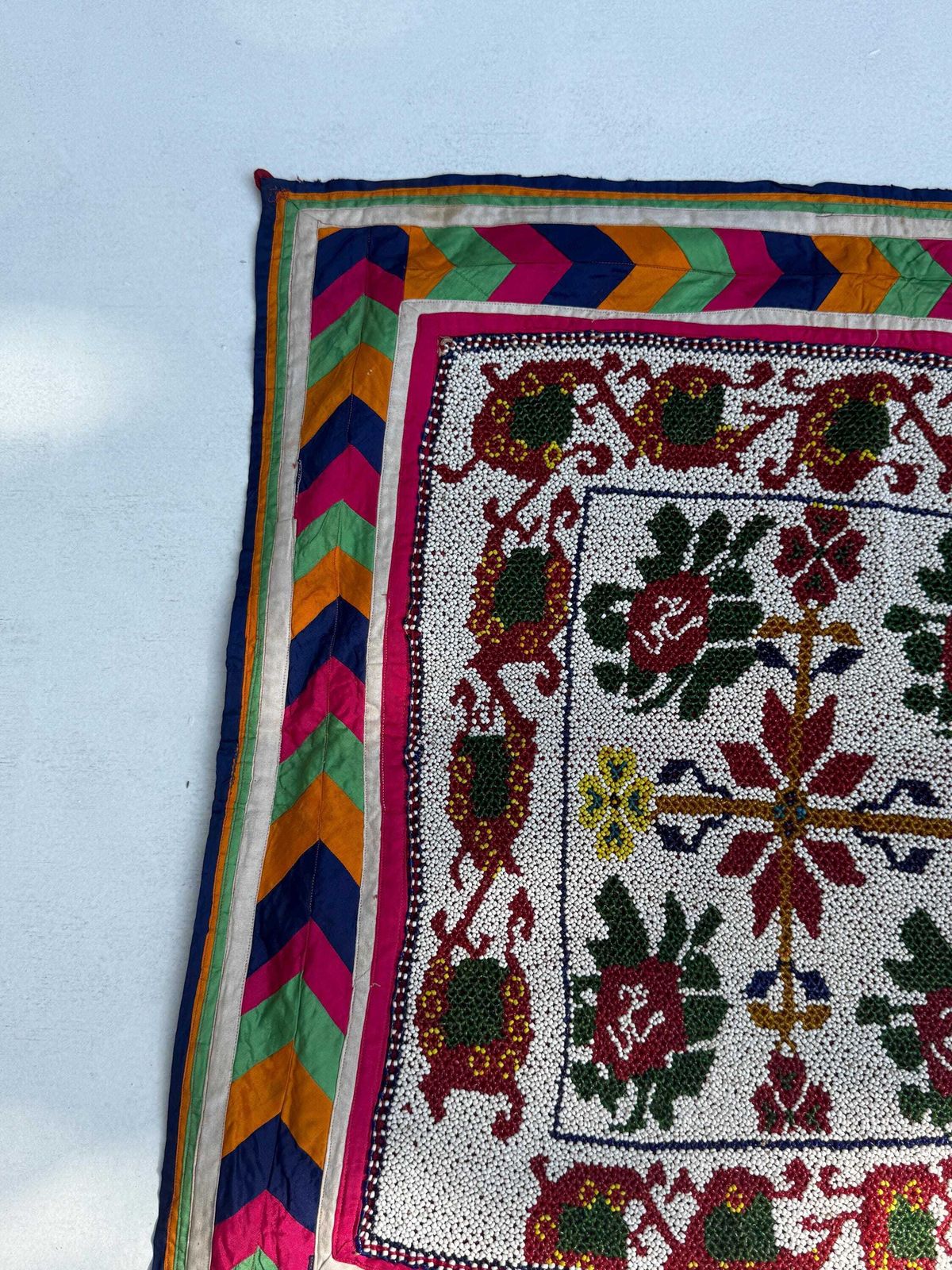 Vintage Indian Pearl Tapestry, Hand Embroidered Tribal Wall Decor (27x27 Inch) photo 152.0