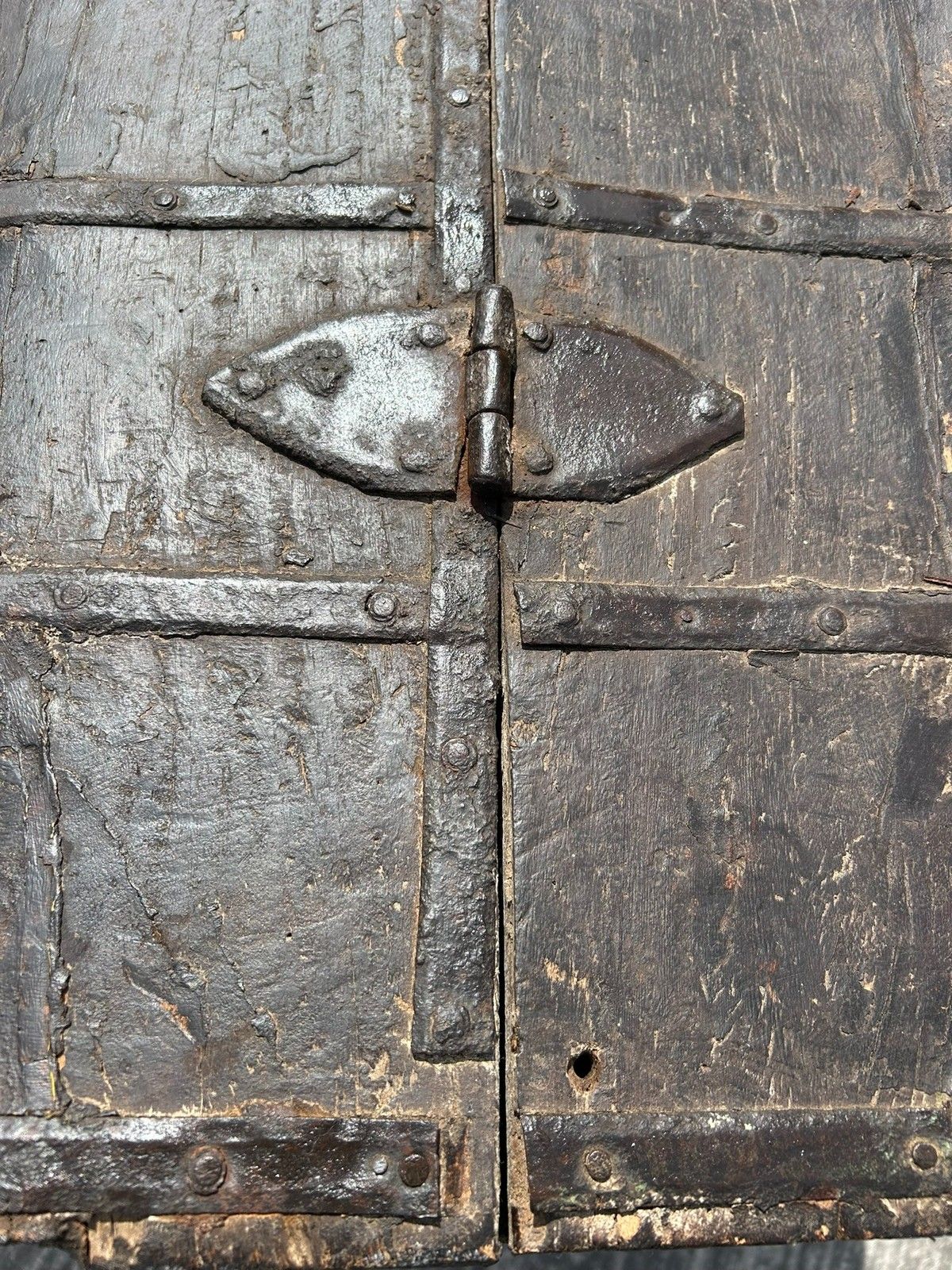 photo for sale Antique 17th/18th Century Continental Metal Banded Large Chest Or Storage Trunk