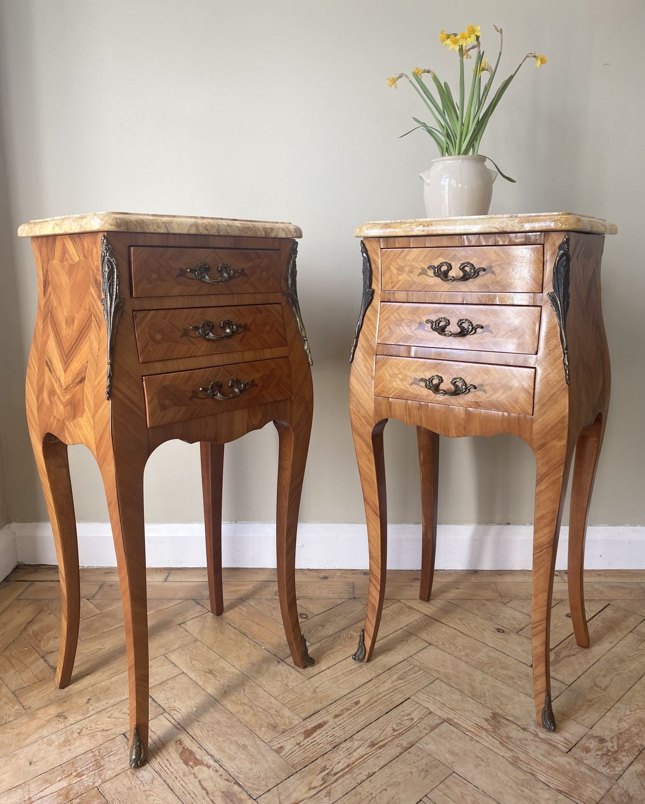 Pair Of French Louis XVI Bedside Tables With Marble Tops photo furniture