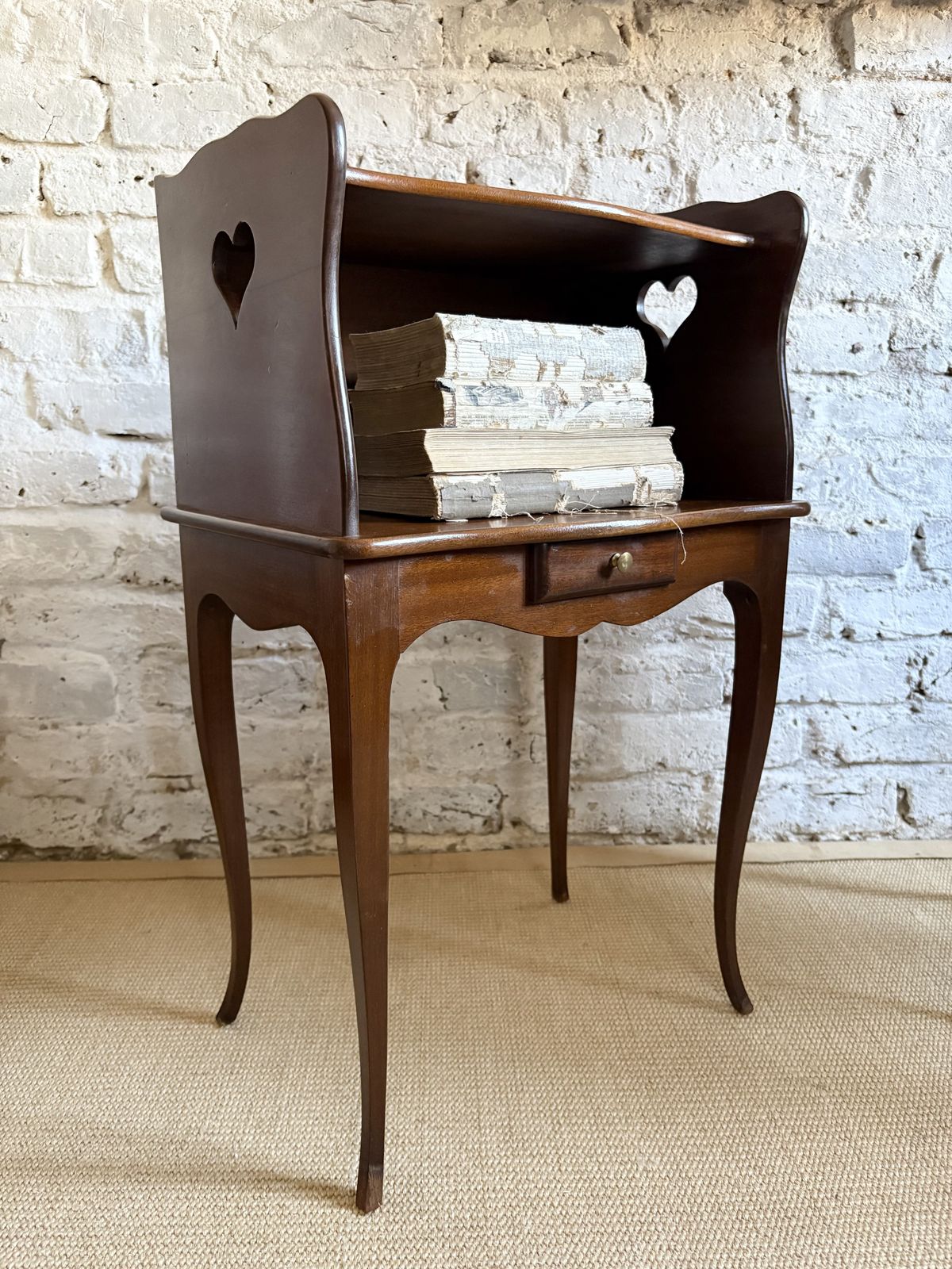 A Pair Of French Bedside Tables With Heart Cut Out Detail photo buy