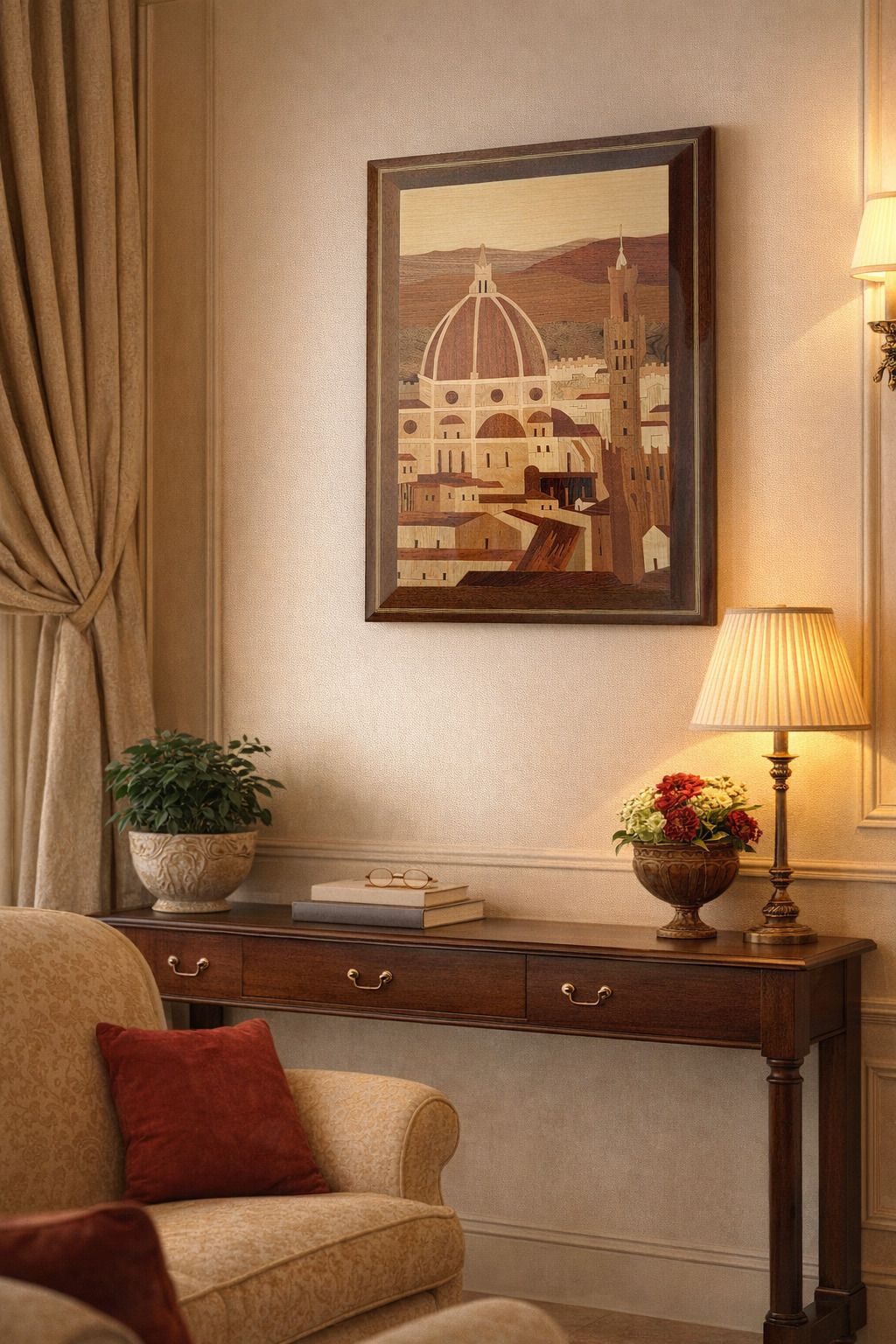 Quadro Intarsio Ligneo Artigianale Panorama Firenze (Cupola Brunelleschi)