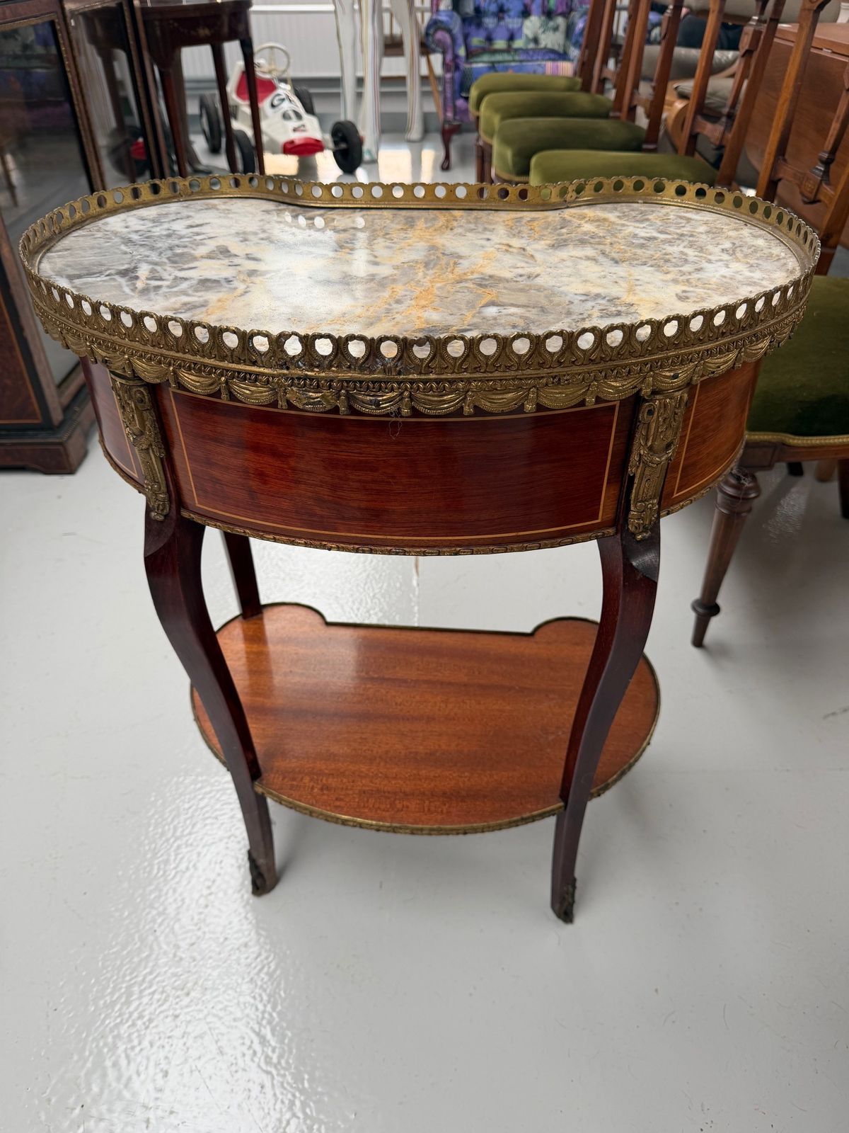 Furniture Pair Of French Marble Topped Kidney Shaped Side Tables photo
