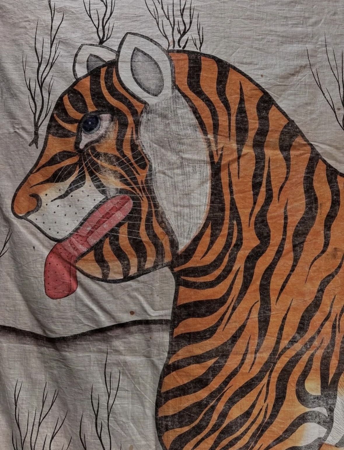 20th Century Indian Bengal Tiger Oil Painting On Linen photo vinterior