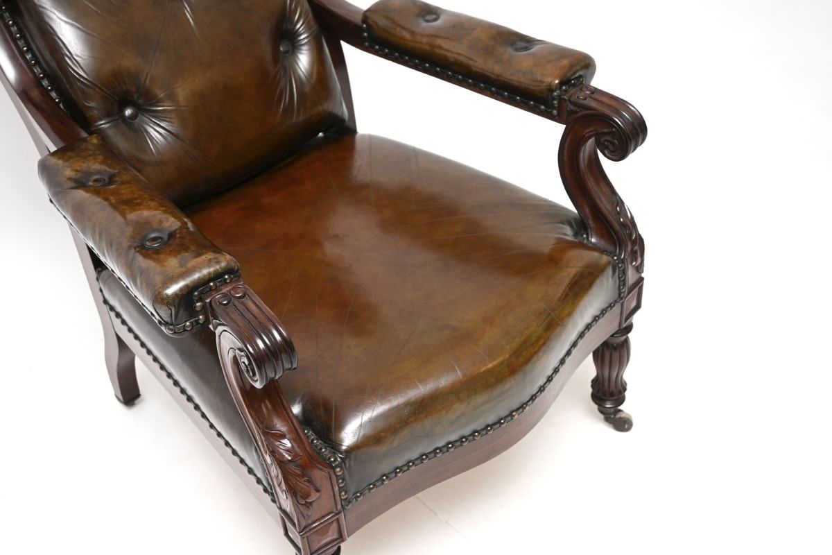 Antique William IV Leather And Walnut Wing Back Armchair photo buy