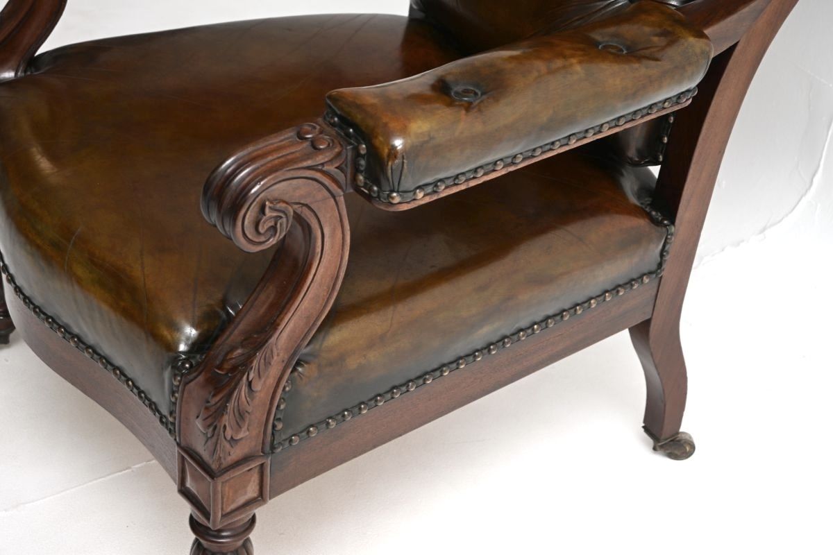 photo furniture Antique William IV Leather And Walnut Wing Back Armchair