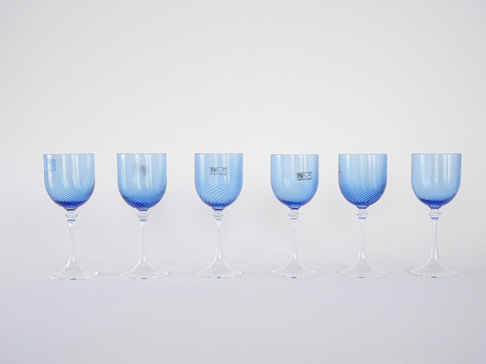 Set Of Blue Glasses, Murano Glass, Italian Design, 1970s, Made In Italy photo for sale