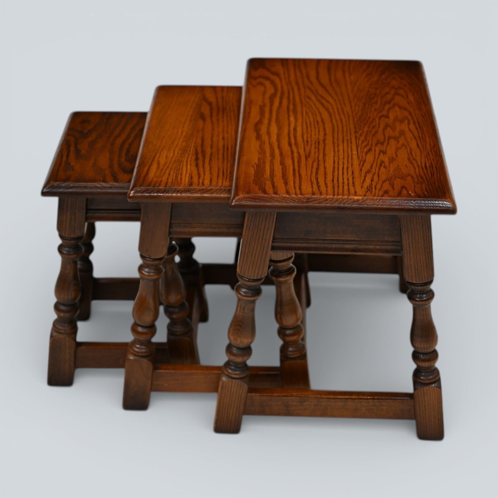 Oak Old Charm Nest Of Tables Gold Diamond Badge Tudor Brown Free Uk Delivery photo for sale