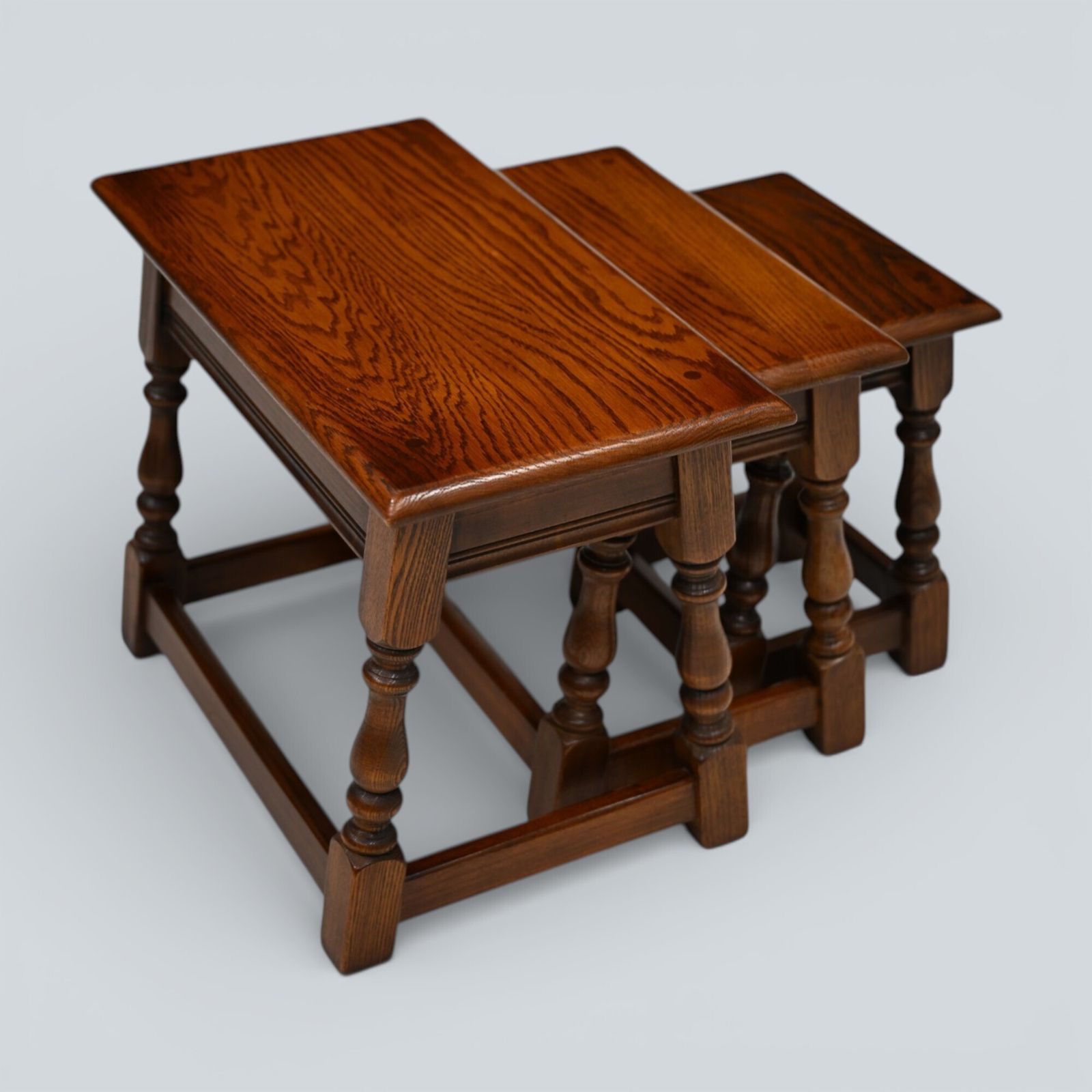 Oak Old Charm Nest Of Tables Gold Diamond Badge Tudor Brown Free Uk Delivery photo vinterior