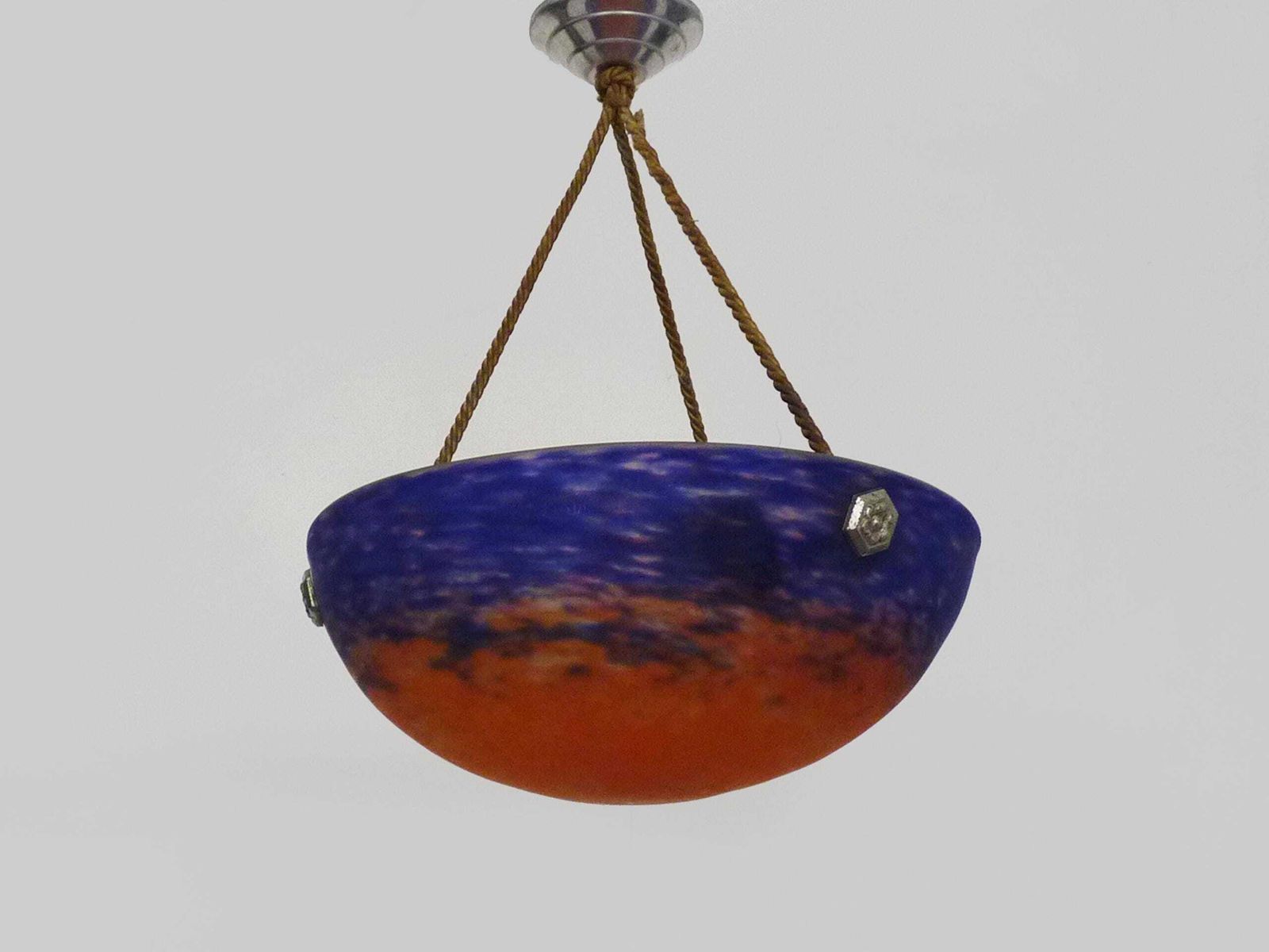 Art Deco 3 Light Pendant Light By Muller Frères Lunéville, In Pâte De Verre, With Geometric Decoration. photo buy