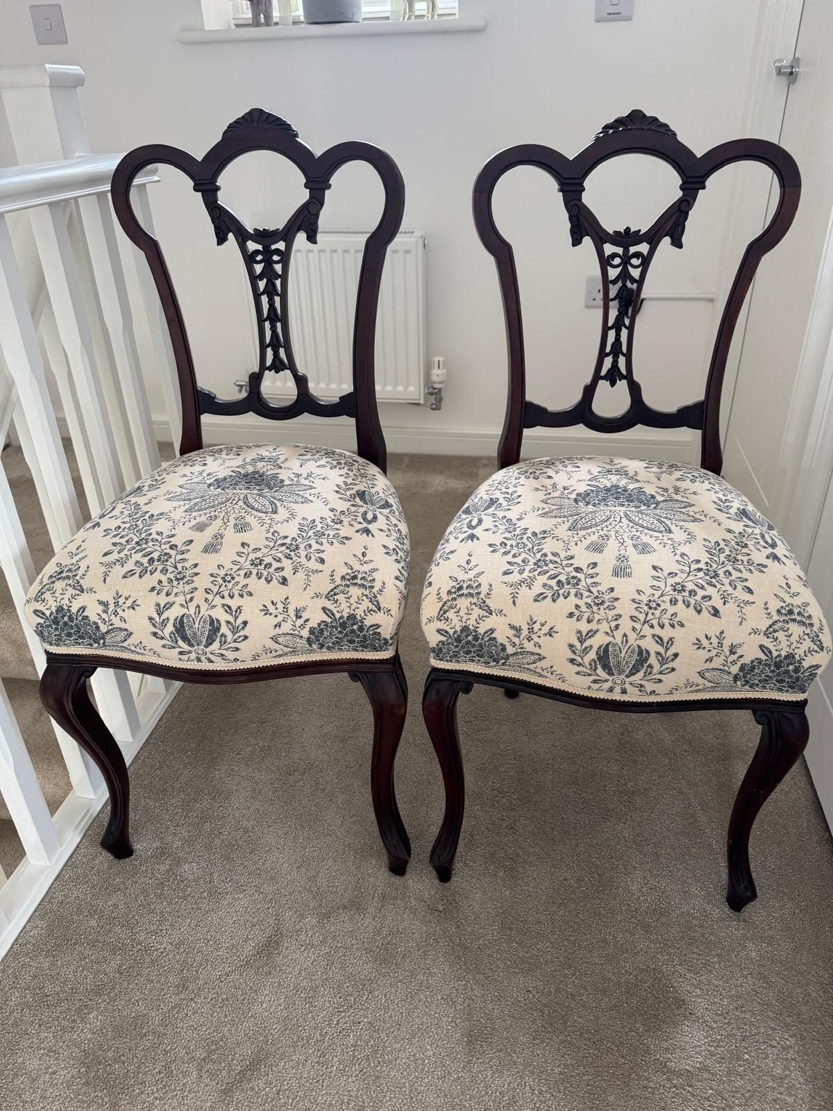 Pair Of Beautiful Carved Victorian Mahogany Dining Chairs photo for sale