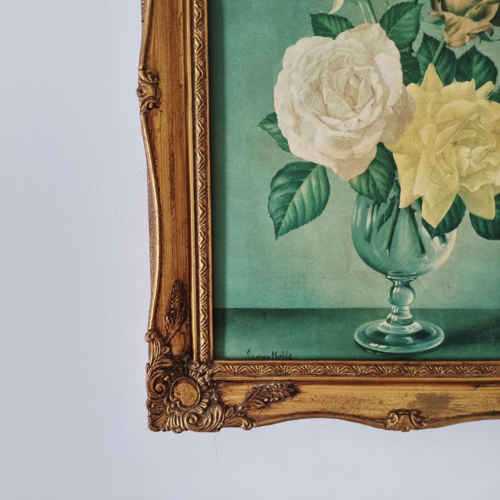 Vintage Original Floral Print By James Noble Depicting Roses In Vase photo Art