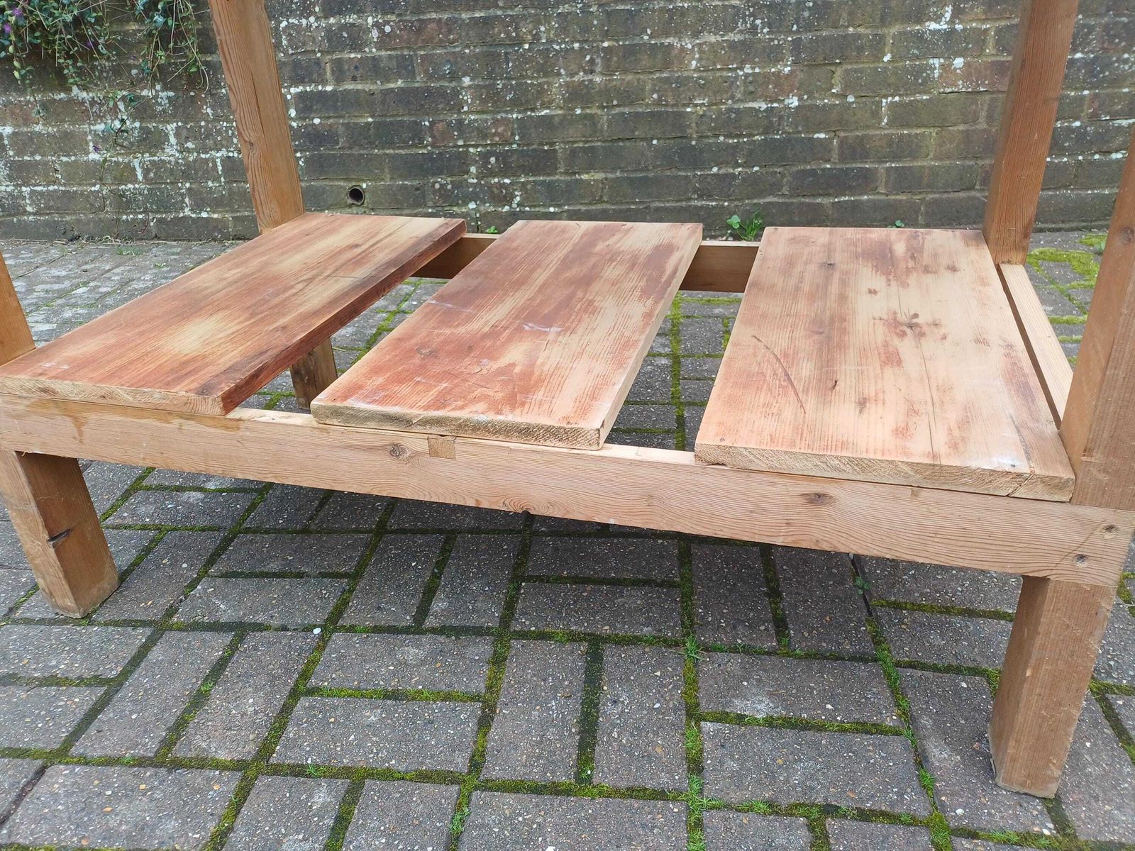 photo buy Vintage Pine Workbench Rustic Farmhouse Table Green Painted Top Potting Bench Kitchen Island Industrial Work Table 1960s