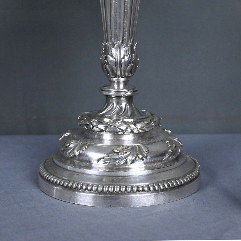 photo for sale Pair Of Silvered Bronze Candelabra, Louis XVI Style – Late 19th Century