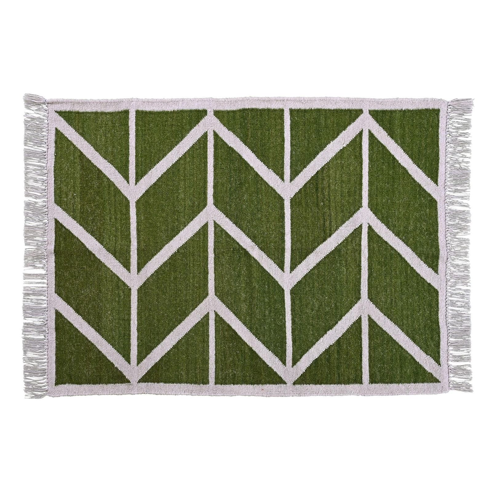 Vintage Handwoven Green Geometric Wool Dhurrie Rug| Flat Weave Dhurrie | 2x3 Ft Indian Killiam