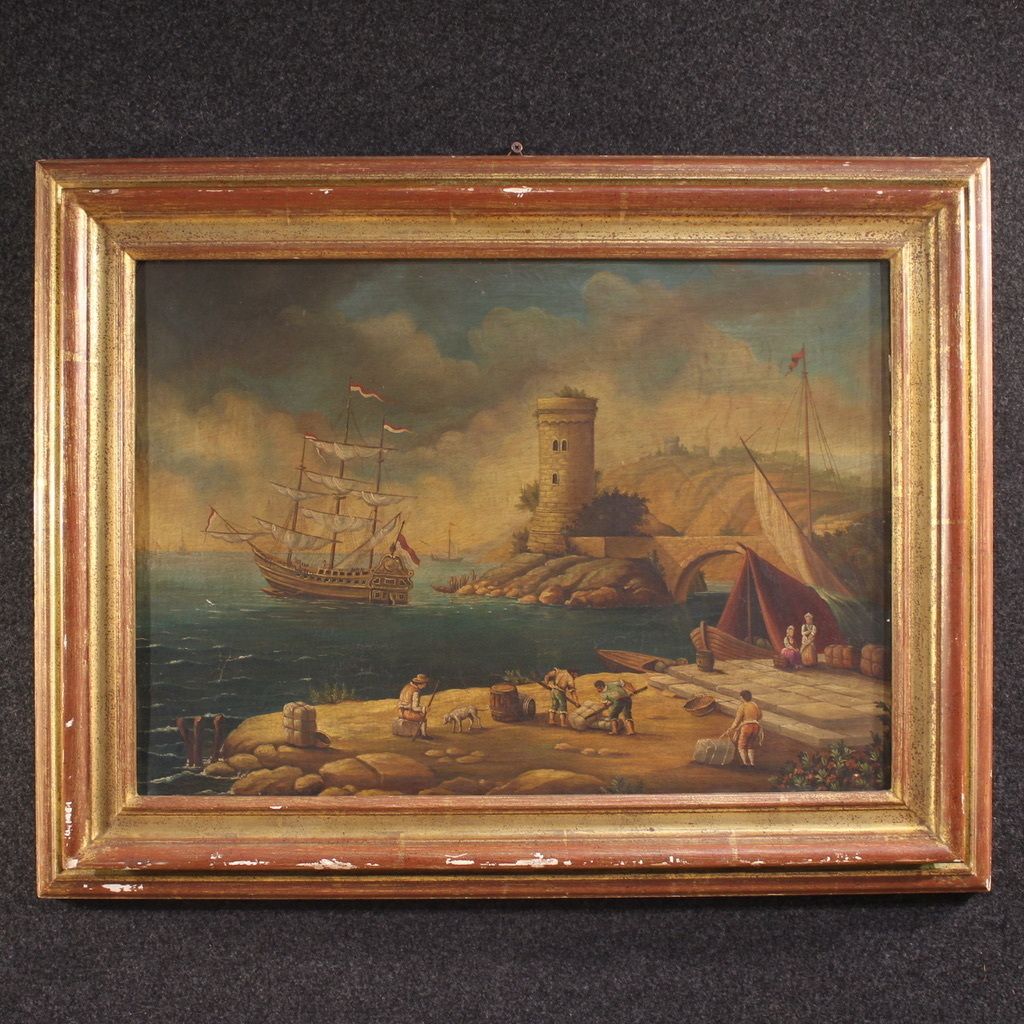 20th Century Italian Painting Of A Harbor View