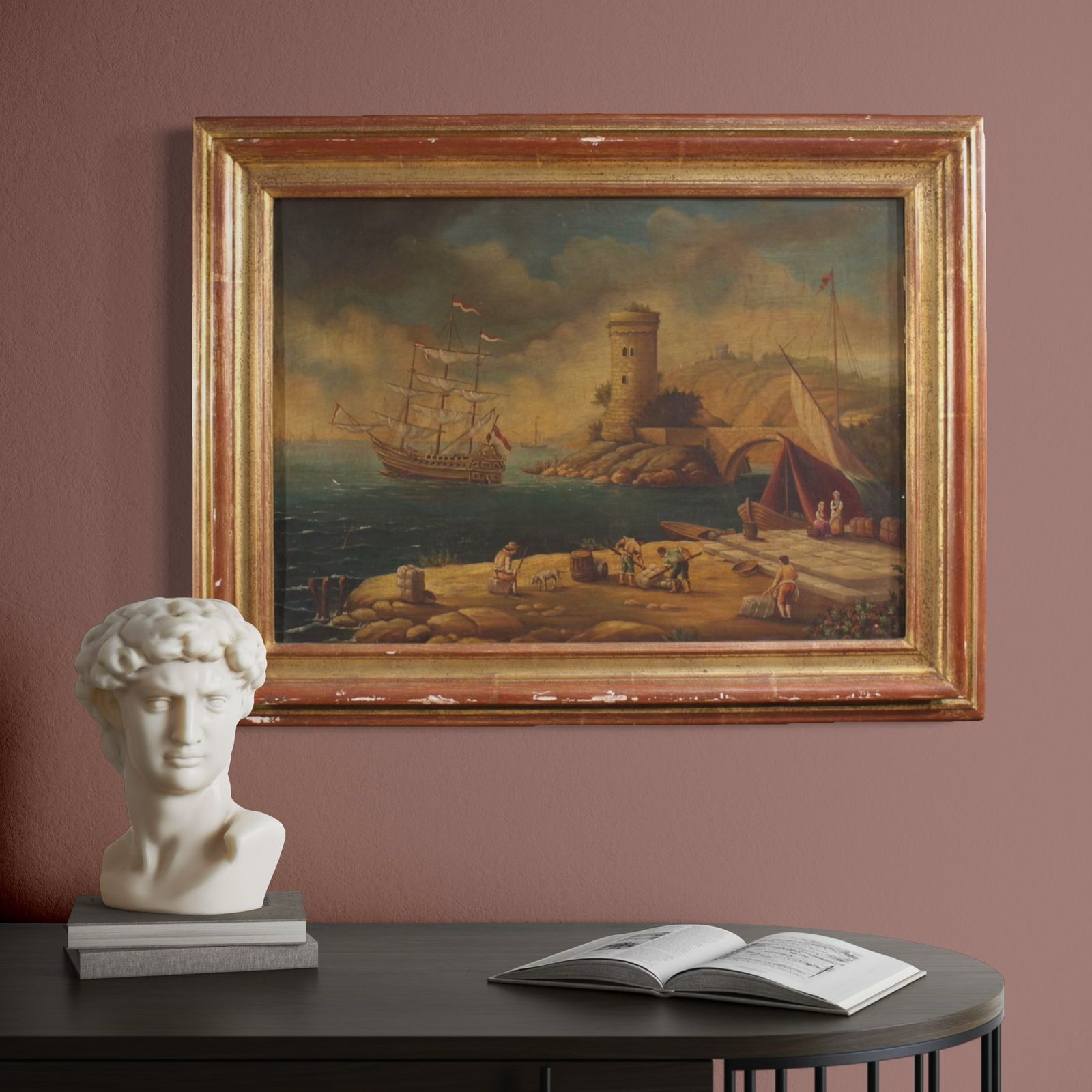 20th Century Italian Painting Of A Harbor View photo 1400.0