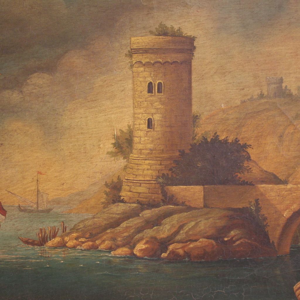 photo for sale 20th Century Italian Painting Of A Harbor View