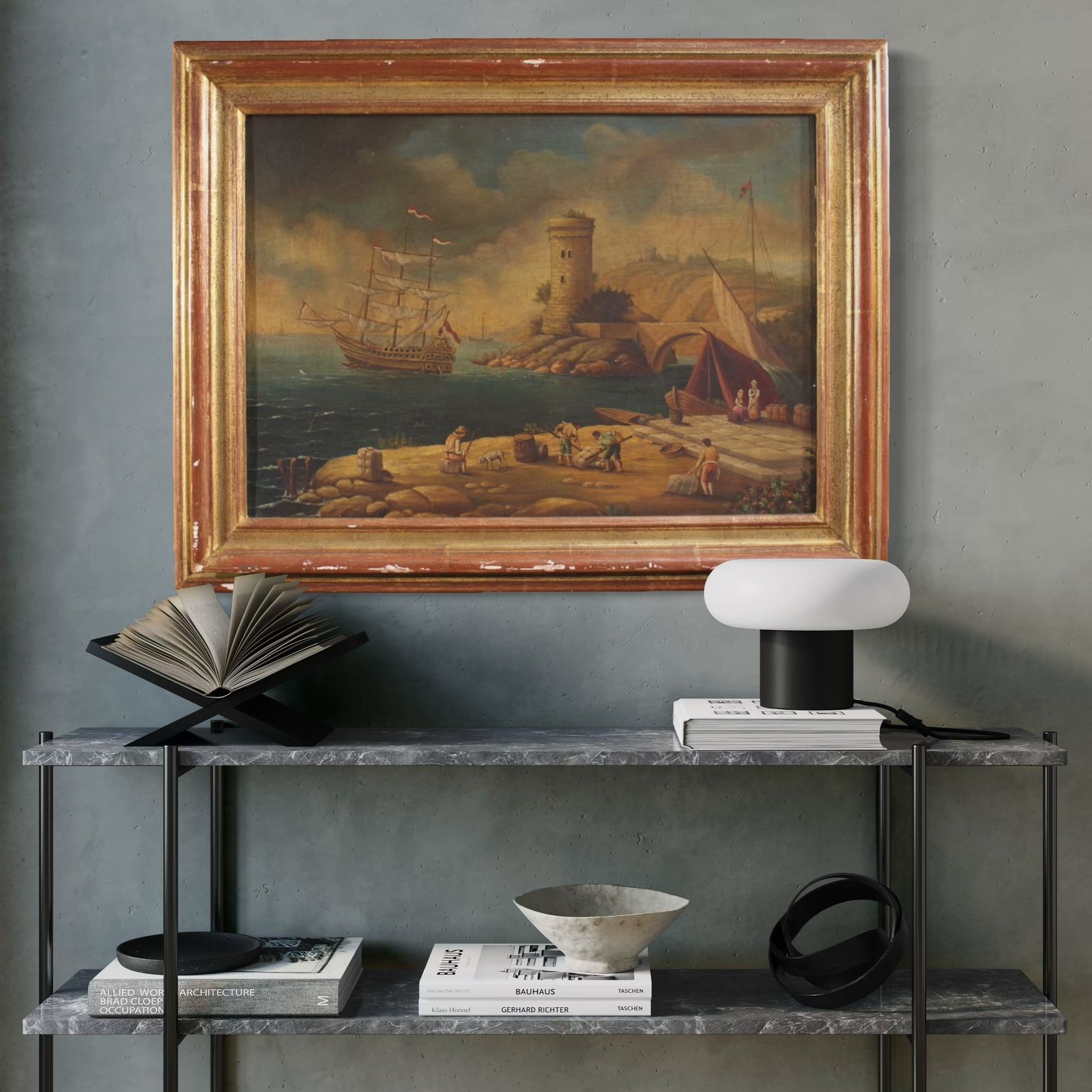 photo vinterior 20th Century Italian Painting Of A Harbor View