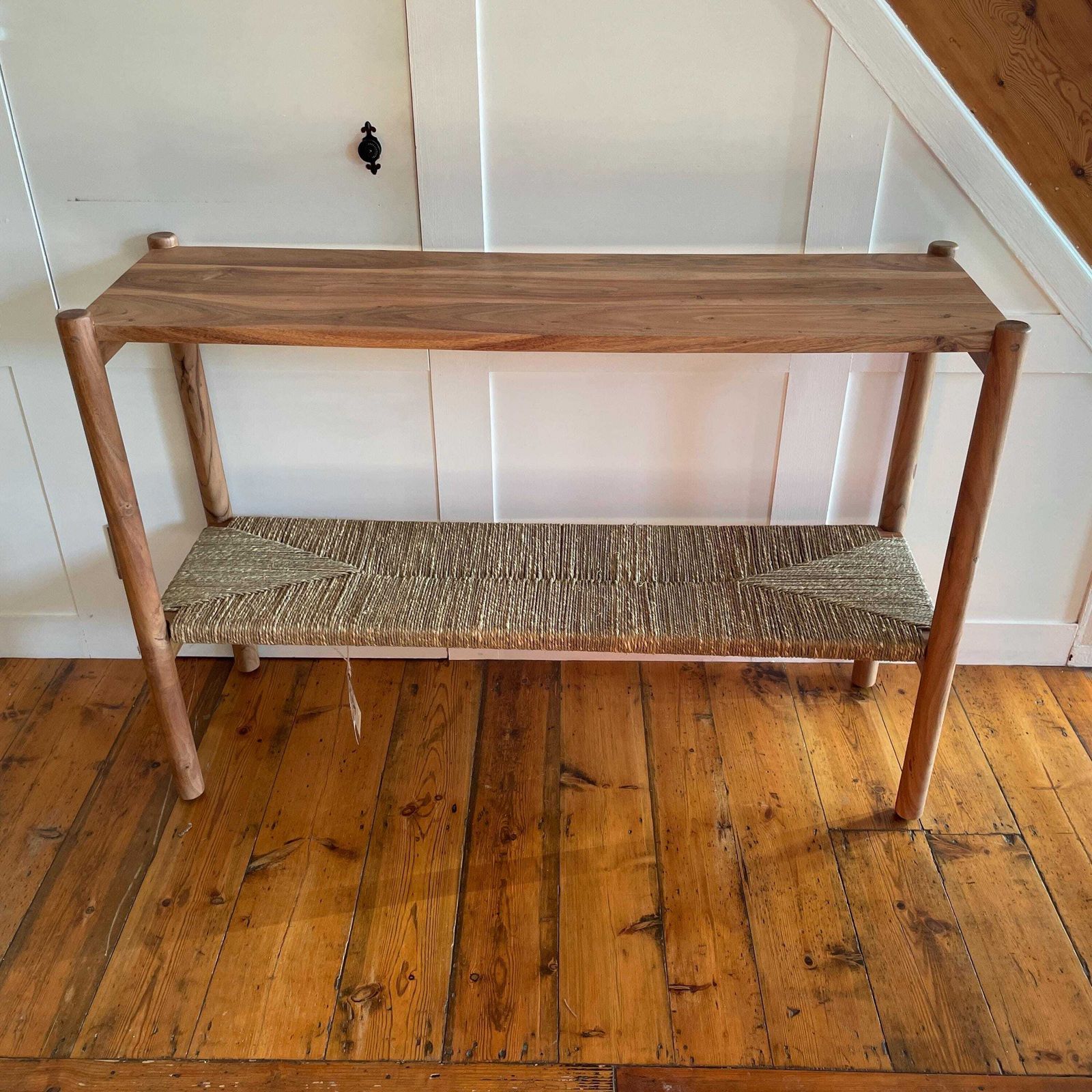 Graham & Green Wooden Sideboard Wrenley Console Scandi Woven Shelf Acacia Wood Entryway Bench Hall Table Handmade Woven Shelf