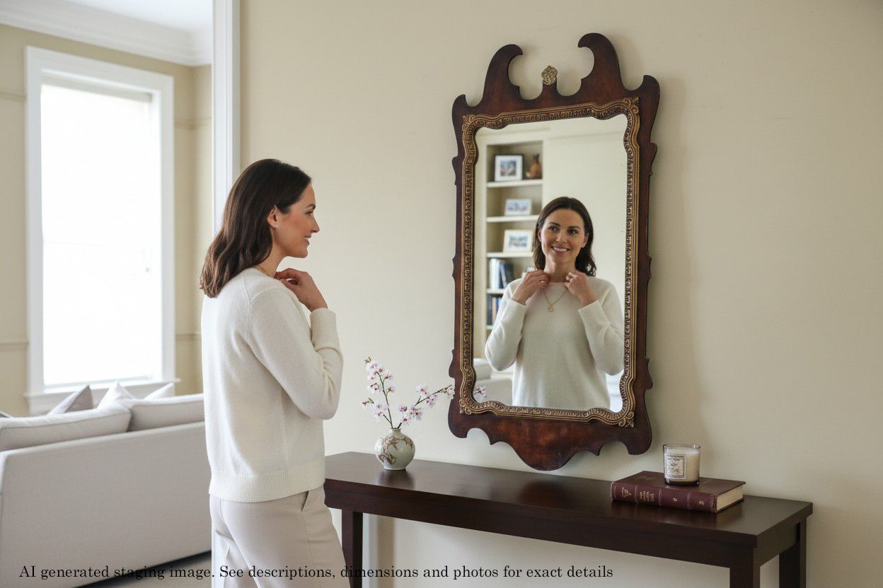 Antique C.1920 Overmantle Wall Mirror – Gilt & Mahogany Veneer, Quality photo furniture