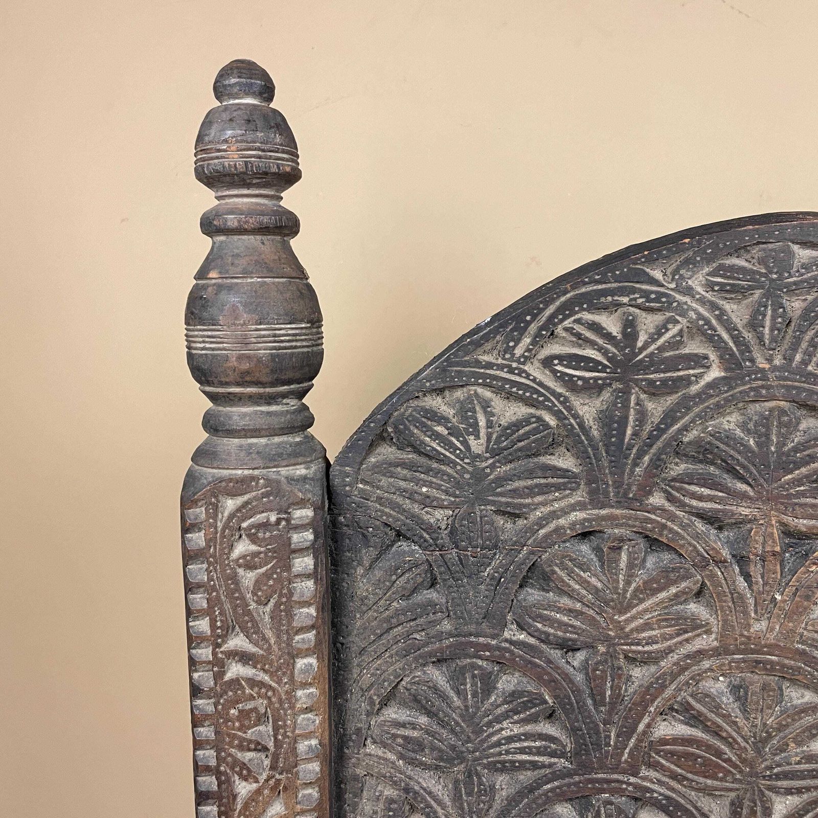 Indian Hand Carved Chair Low Wedding Seat Woven Cowhide Base Pidha Small Traditional Rajasthan India Rustic Late 19th   Early 20th Century photo for sale