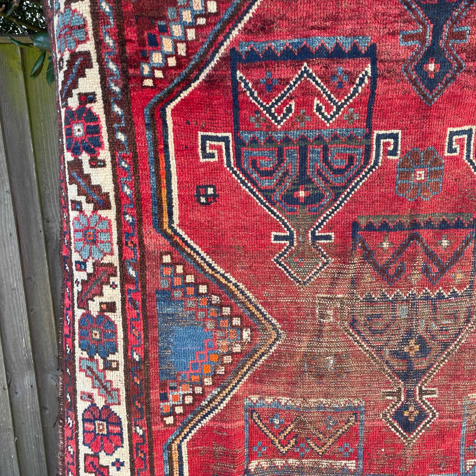 Antique Heriz Rug Tribal Runner Hand Knotted Red Early 20th Century Hallway Middle Eastern Floor Rug Low Pile photo for sale