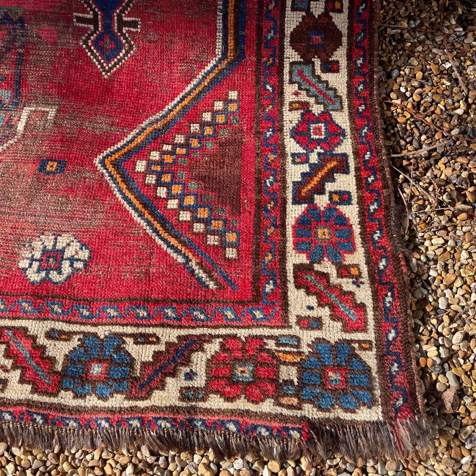 photo furniture Antique Heriz Rug Tribal Runner Hand Knotted Red Early 20th Century Hallway Middle Eastern Floor Rug Low Pile