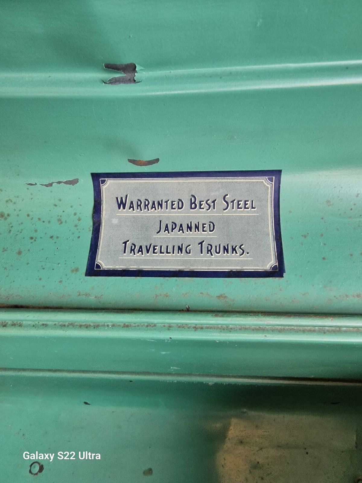 Antique Japanned Steel Travel Trunk photo for sale