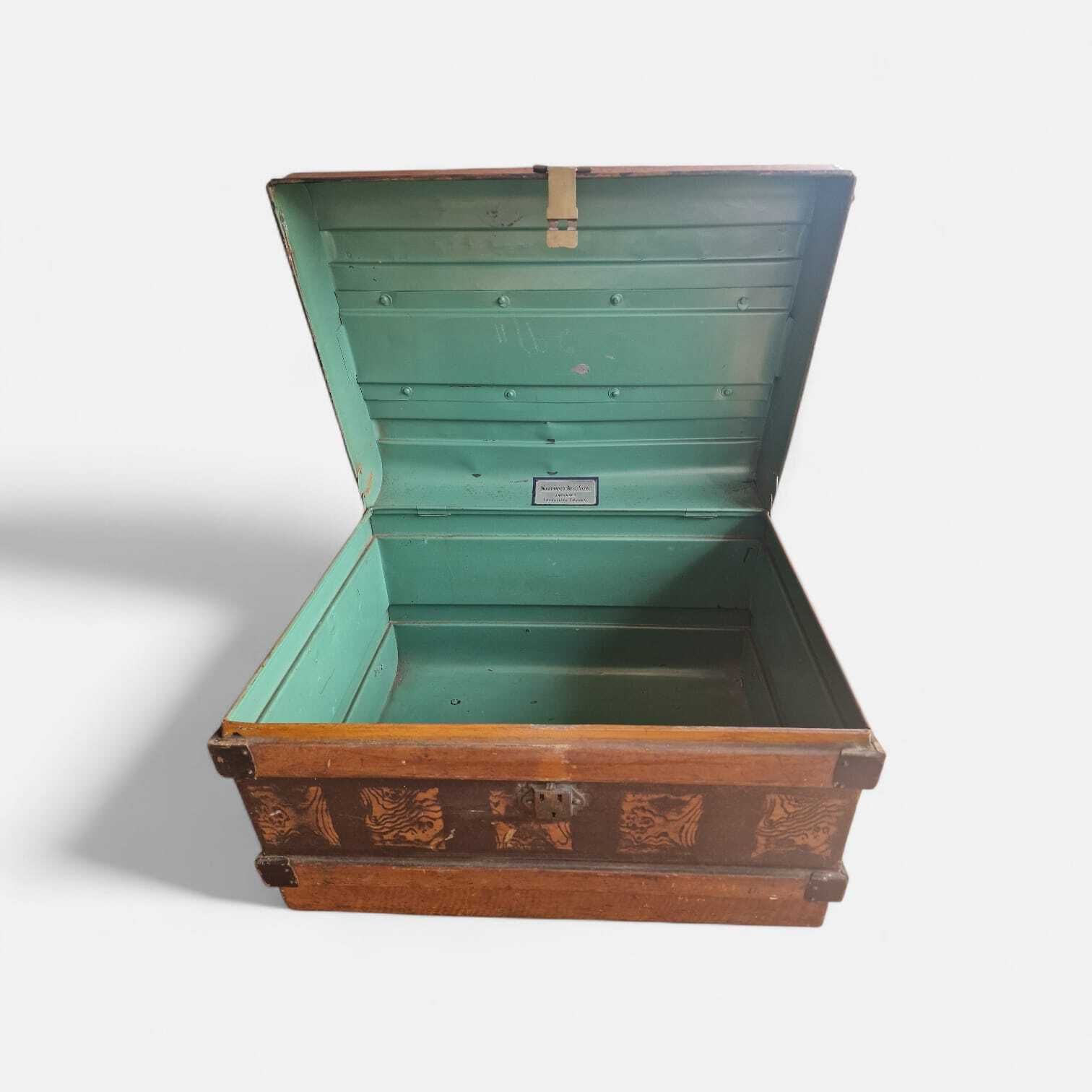 Antique Japanned Steel Travel Trunk photo Furniture